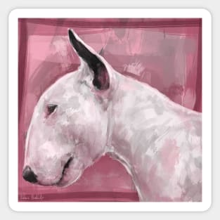 Artistic Painting of a Bull Terrier on Pink Background Sticker